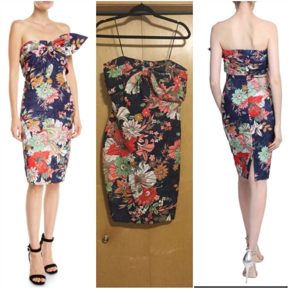 - Badgley Mischka Floral Strapless Bow Busting